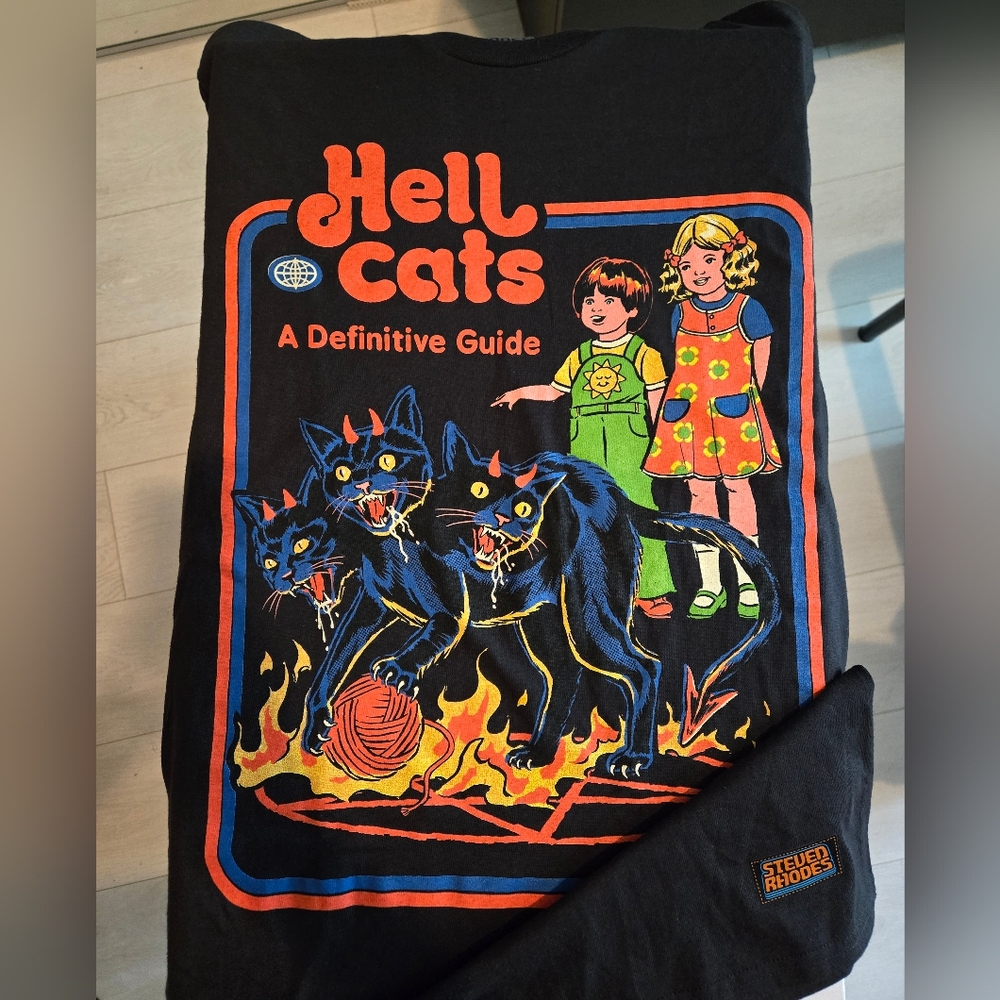 Black Graphic Tee with Hell Cats Design